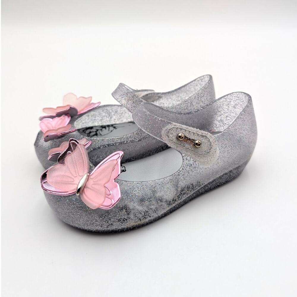 Mini Melissa Ultra Fly Butterfly Jelly Shoes Toddler Silver Glitter Size US8